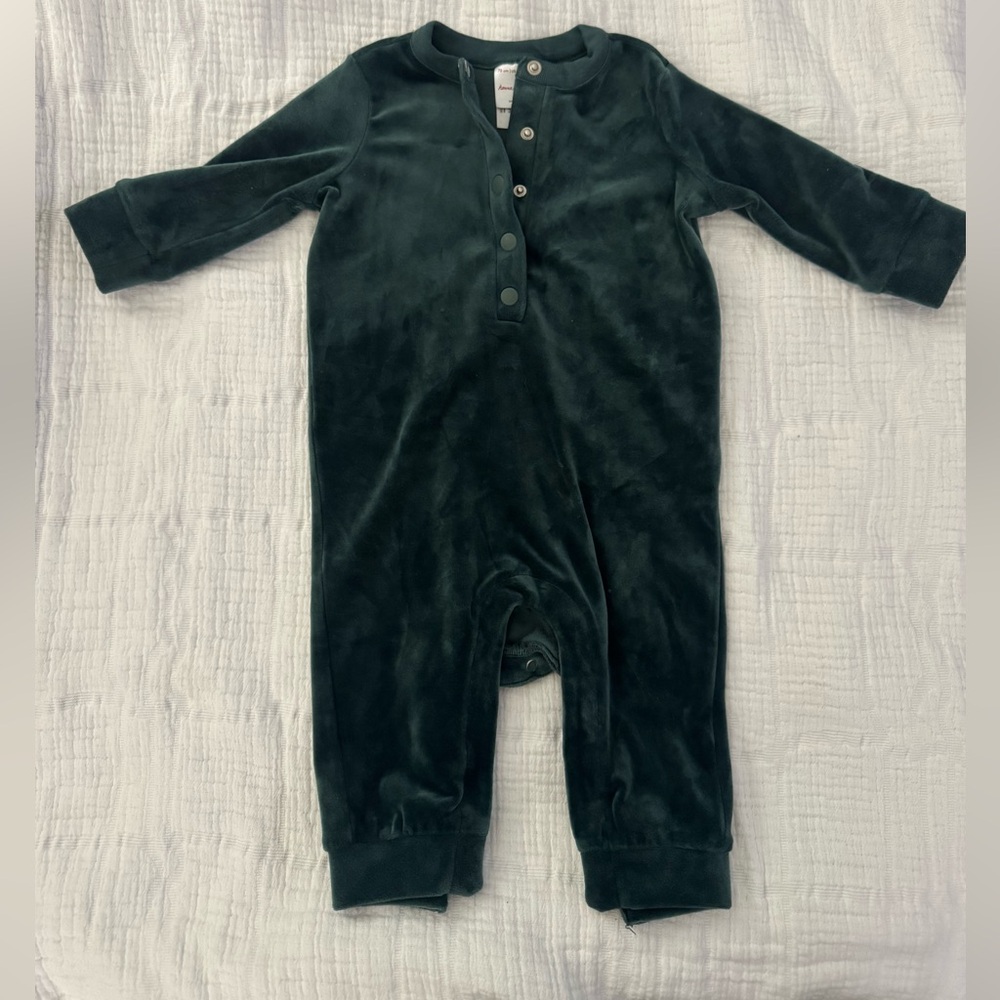 Hanna Andersson Velvet Long-Sleeve One-Piece - Dark Green